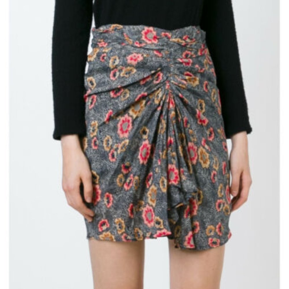 Isabel Marant Etoile Mini Skirt Sevan Ruched Floral Print Crepe